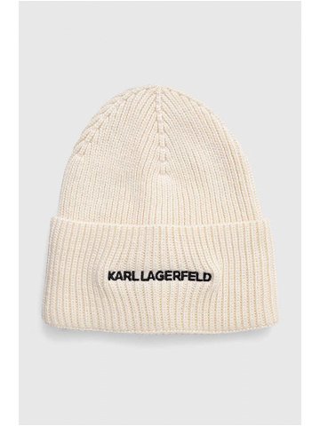 Čepice Karl Lagerfeld béžová barva z tenké pleteniny