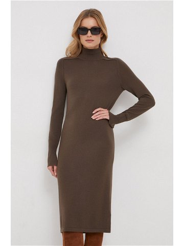 Vlněné šaty Calvin Klein hnědá barva midi