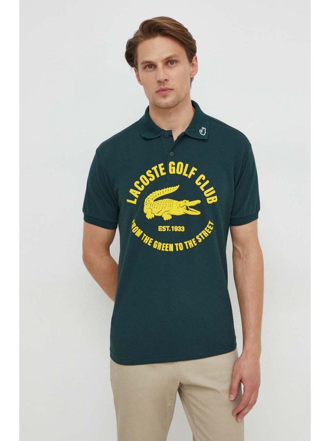 Polo tričko Lacoste zelená barva s potiskem