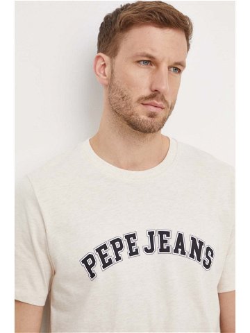 Bavlněné tričko Pepe Jeans béžová barva s potiskem