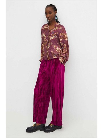 Kalhoty Medicine dámské fialová barva široké medium waist