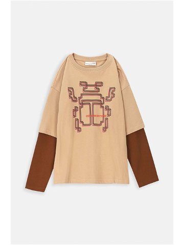Dětská bavlněná košile s dlouhým rukávem Coccodrillo béžová barva s potiskem