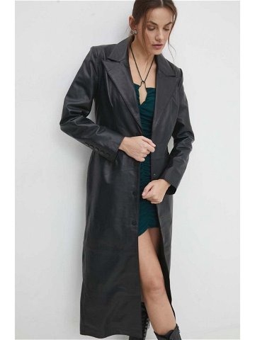 Kožený kabát Answear Lab dámský černá barva přechodný