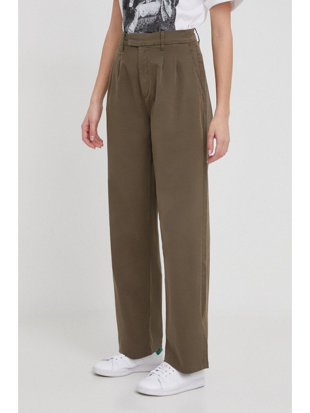 Kalhoty Pepe Jeans Tina dámské zelená barva střih chinos high waist
