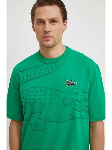 Bavlněné tričko Lacoste zelená barva s potiskem