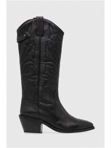 Westernové kožené boty Pepe Jeans APRIL BASS dámské černá barva na podpatku APRIL BASS