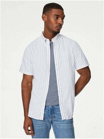 Bílá pánská pruhovaná košile s krátkým rukávem Marks & Spencer