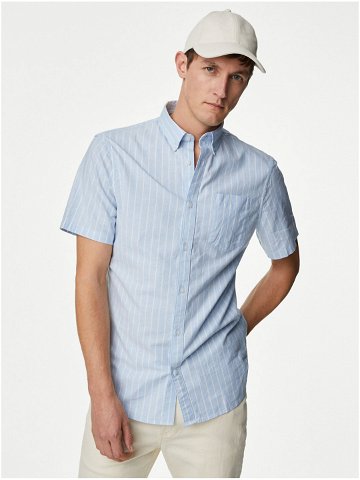 Světle modrá pánská pruhovaná košile s krátkým rukávem Marks & Spencer