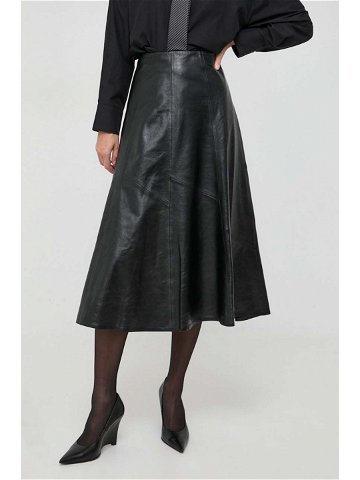 Kožená sukně Ivy Oak černá barva midi áčková