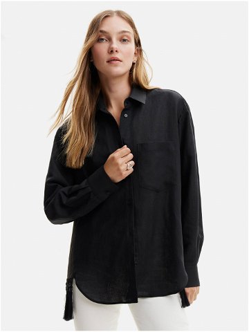 Černá dámská oversize košile s příměsí lnu Desigual Fringes