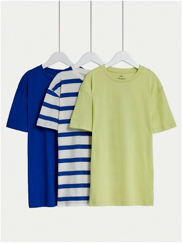 Sada tří klučičích triček v žluté bílé a modré barvě Marks & Spencer ž