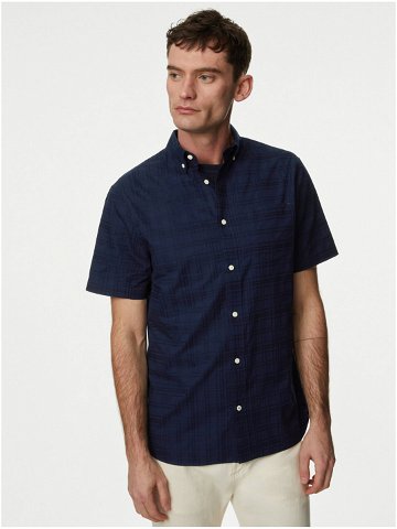 Tmavě modrá pánská košile s krátkým rukávem Marks & Spencer