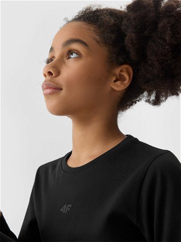 Dívčí hladké tričko regular s dlouhými rukávy – černé