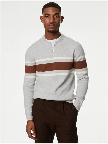 Hnědo-šedý pánský svetr s pruhy Marks & Spencer