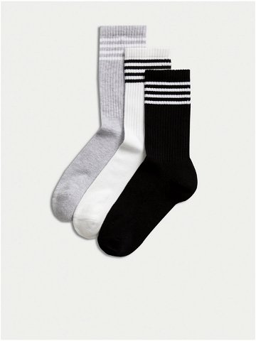 Sada tří párů dámských ponožek v černé bílé a šedé barvě Marks & Spencer