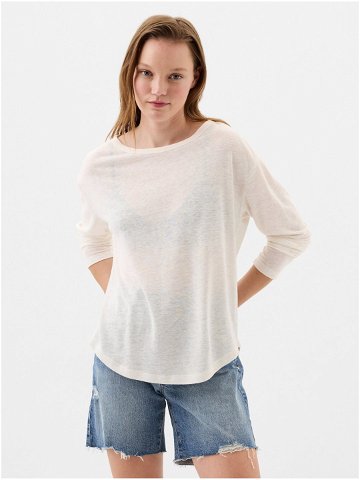 Bílé dámské basic tričko s příměsí lnu GAP