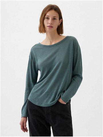 Tmavě zelené dámské basic tričko s příměsí lnu GAP