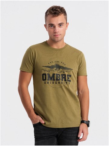 Khaki pánské tričko Ombre Clothing