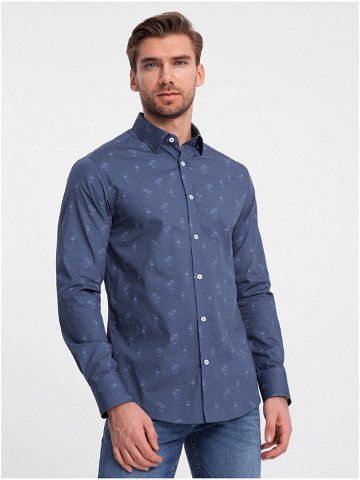 Tmavě modrá pánská vzorovaná košile Ombre Clothing