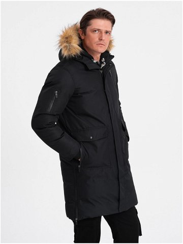 Černá pánská zimní bunda s umělým kožíškem Ombre Clothing Alaskan