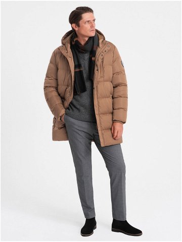 Hnědý pánský zimní prošívaný kabát Ombre Clothing