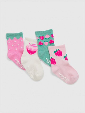 Sada čtyř párů holčičích vzorovaných ponožek v růžové krémové a zelené barvě GAP