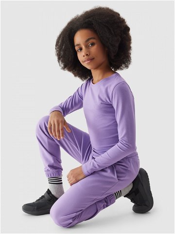 Dívčí tričko crop-top s dlouhými rukávy – fialové