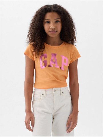 Oranžové holčičí tričko s metalickým logem GAP