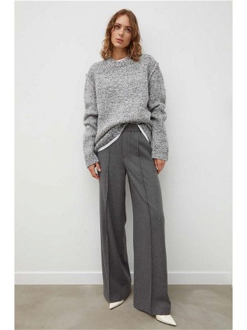 Kalhoty s příměsí vlny Drykorn šedá barva široké high waist