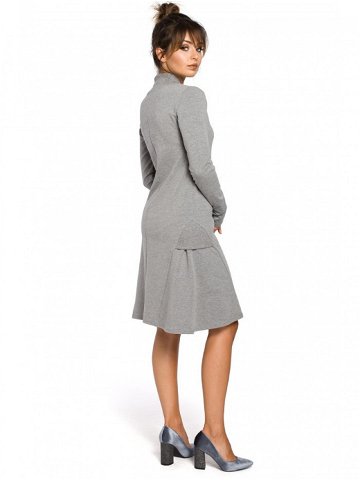 Dámskí trapézové šaty s žebrovaným lemováním B044 šedé – BEwear XL
