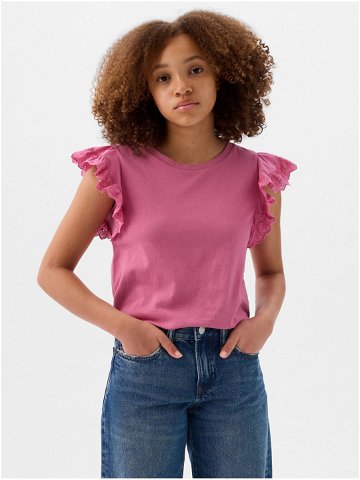 Tmavě růžové holčičí tričko s volánky GAP