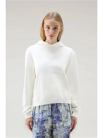 Mikina woolrich cotton fleece logo hoodie bílá xxs