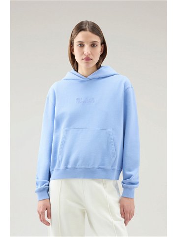 Mikina woolrich cotton fleece logo hoodie modrá l