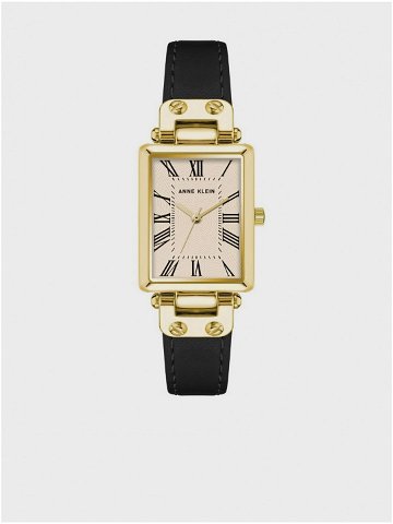 Dámské hodinky s koženým páskem v černo-zlaté barvě Anne Klein