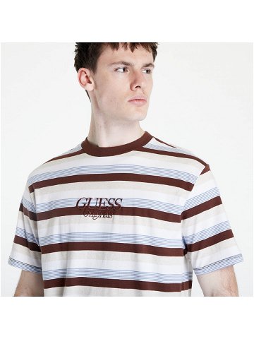 GUESS Cole Heather Stripe Tee Brown White Blue