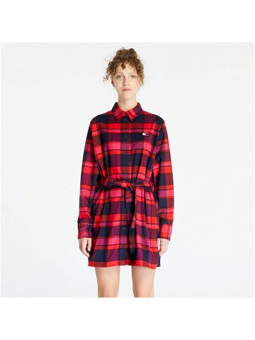 TOMMY JEANS Check Mid Thigh Shirt Dress Red