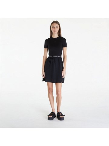 Calvin Klein Jeans Logo Elastic Short Sleeve Dress Black