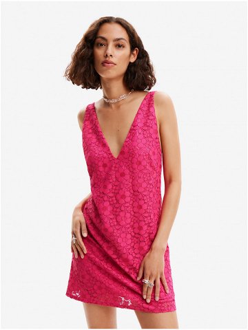 Tmavě růžové dámské krajkové šaty Desigual Lace