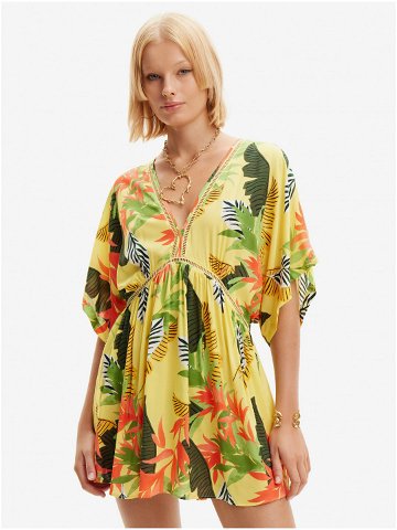 Žluté dámské květované plážové šaty Desigual Top Tropical Party