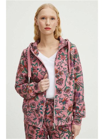 Mikina Medicine dámská růžová barva s kapucí vzorovaná