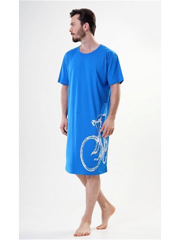 Pánská noční košile s krátkým rukávem Velké kolo – modrá – Vienetta modrá s potiskem XXL