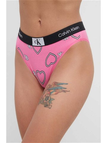 Dámské kalhotky 000QF7480E KCC růžové se srdíčky – Calvin Klein L