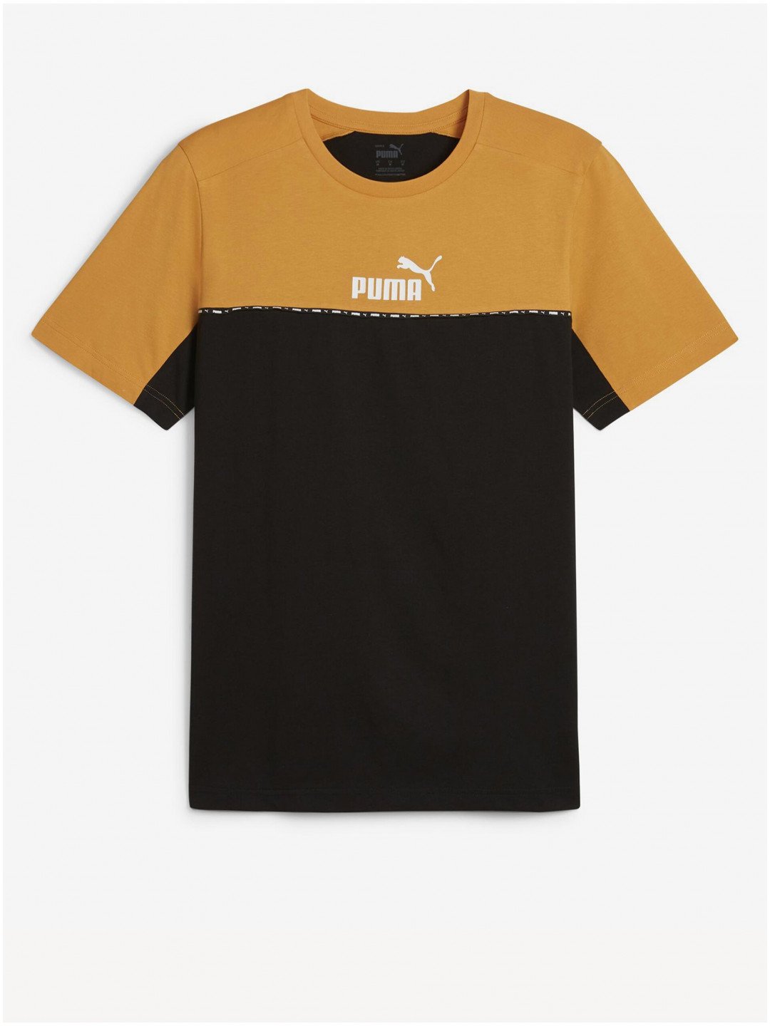 Hořčicovo-černé pánské tričko Puma ESS BLOCK x TAPE Tee