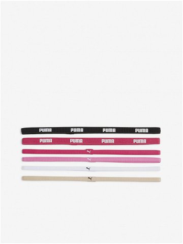 Sada šesti dámských sportovních čelenek v černé růžové a bílé barvě Puma AT Sportbands
