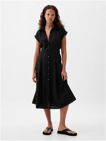 Černé dámské košilové midi šaty s příměsí lnu GAP