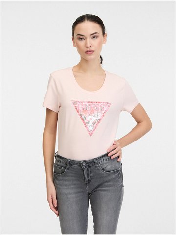 Světle růžové dámské tričko Guess Satin