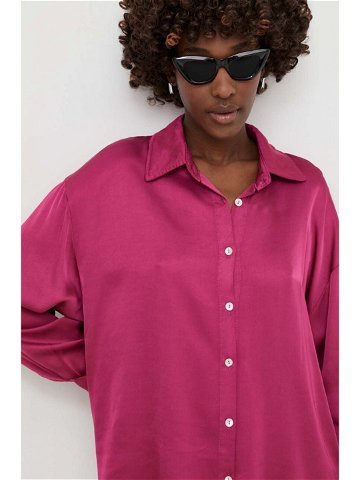 Košile s příměsí hedvábí Answear Lab růžová barva relaxed s klasickým límcem