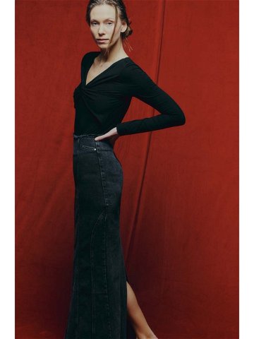 Džínová sukně Answear Lab černá barva maxi pouzdrová
