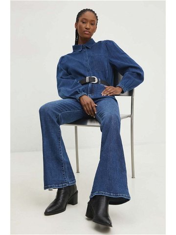 Džínová košile Answear Lab dámská tmavomodrá barva regular se stojáčkem