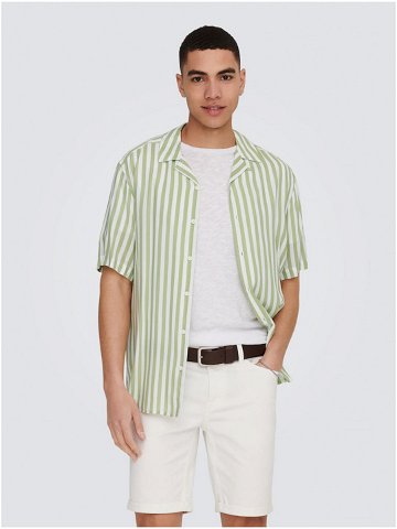 Bílo-zelená pánská pruhovaná košile s krátkým rukávem ONLY & SONS Wayne